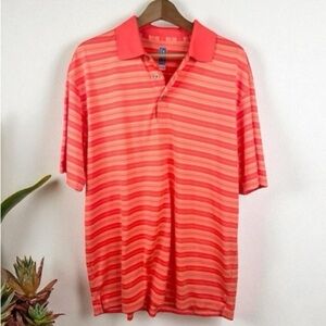 PGA Tour Orange Striped Short Sleeve Button Placket Polo Shirt Size XL Airflux